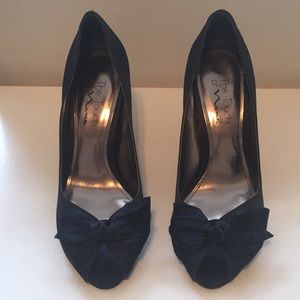 Nina Fritzia Midnight Royal Satin Peep Toe Pumps